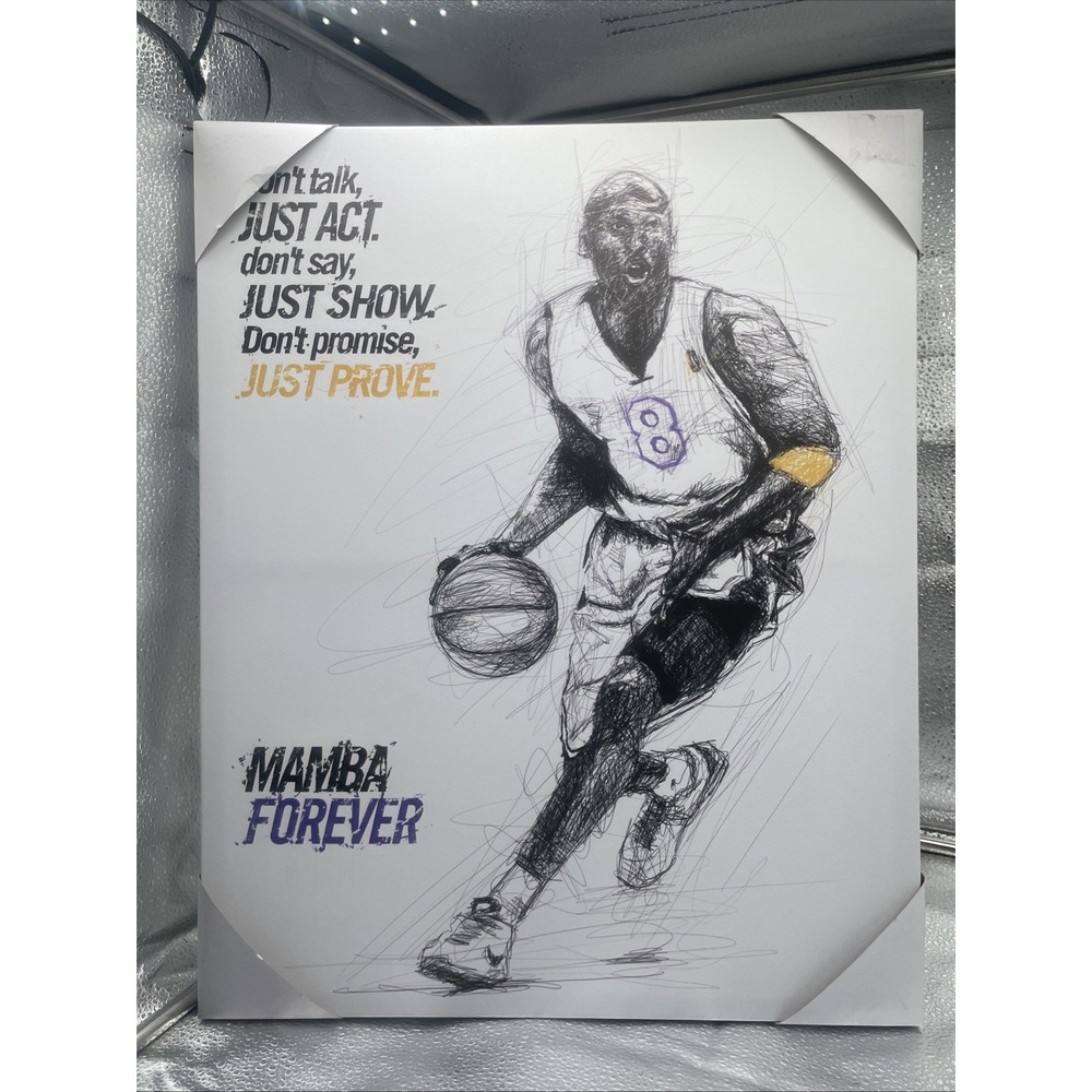 Kobe Bryant Mamba Forever NBA Canvas Over Wooden Frame Wall Art 20"x 16" New